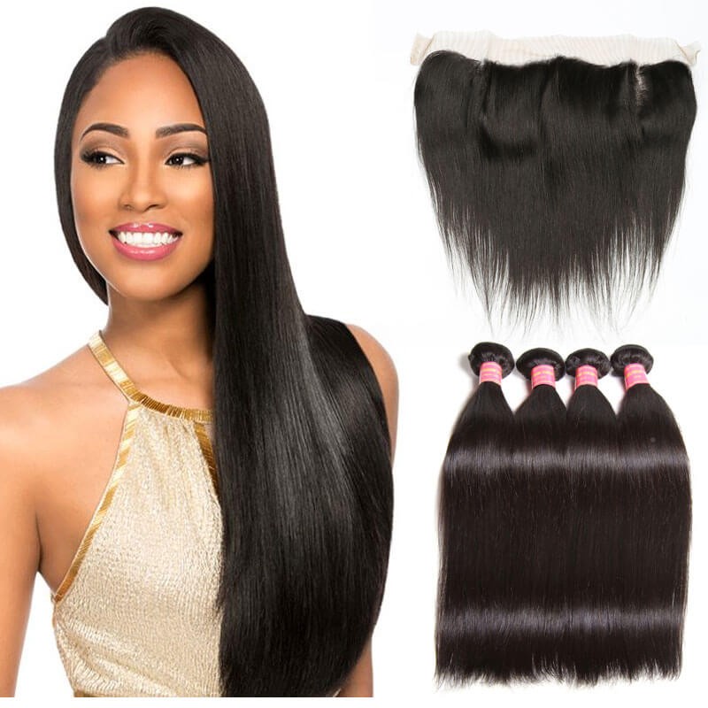 Idolra 4 Bundles Straight Virgin Hair Weave With Lace Frontal Closure 13x4 Affordable Human Hair Extensions